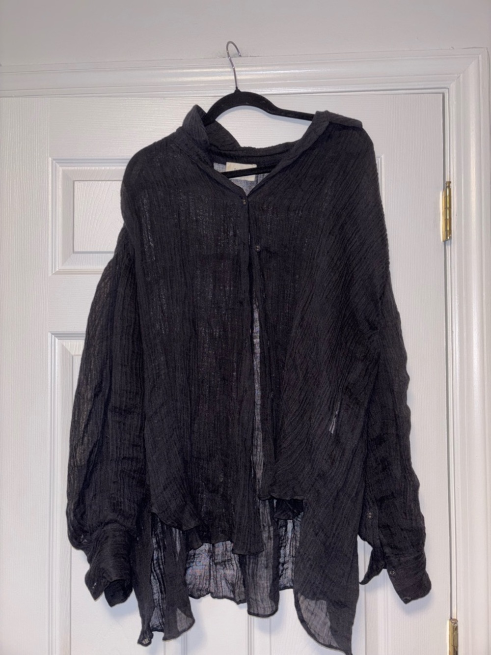 DISSH Nicol Black Linen Oversized Button Down Shirt Size 4 Swim Cover Up Beach
